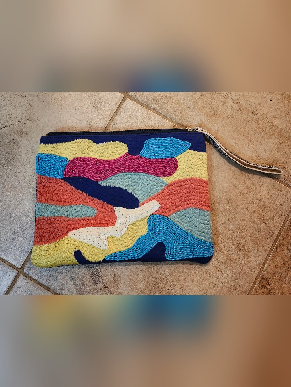 America And Beyond Colorful Embellished Beaded Wristlet Clutch